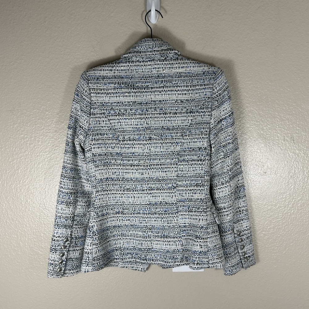 L’AGENCE Kenzie Tweed Double Breasted Blazer Blue Ivory Silver - Picture 8 of 8